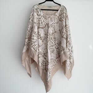 Elena Baldi 100% Linen Poncho Caftan One Size Made In Italy Lagenlook Boho Tan